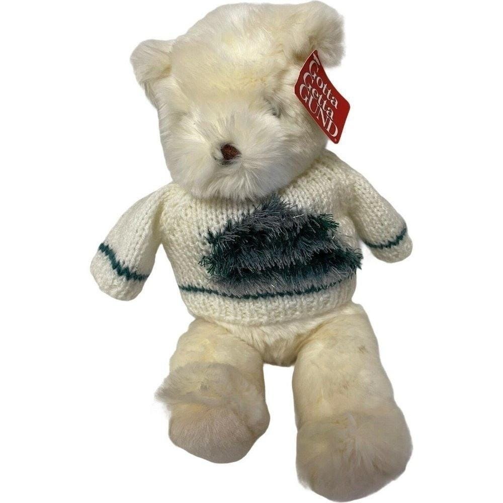 Gund Plush Teddy Bear Unisex Small Cream Christmas Tree Sweater Vintage Toy